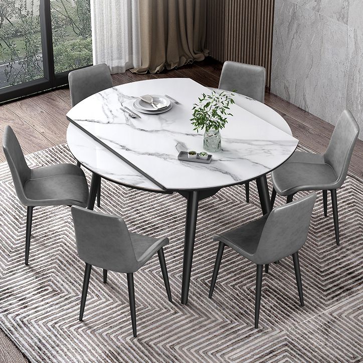 Round Extendable Stone Dining Site Table Contemporary 51.2'' Dinette Table