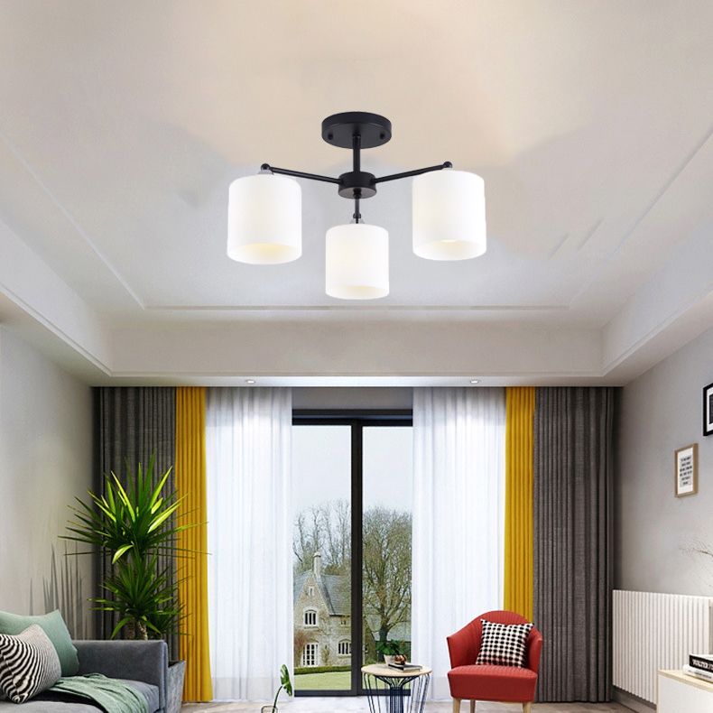 Cylinder Semi Flush Light Fixture Traditional Glass Ceiling Light for Living Room