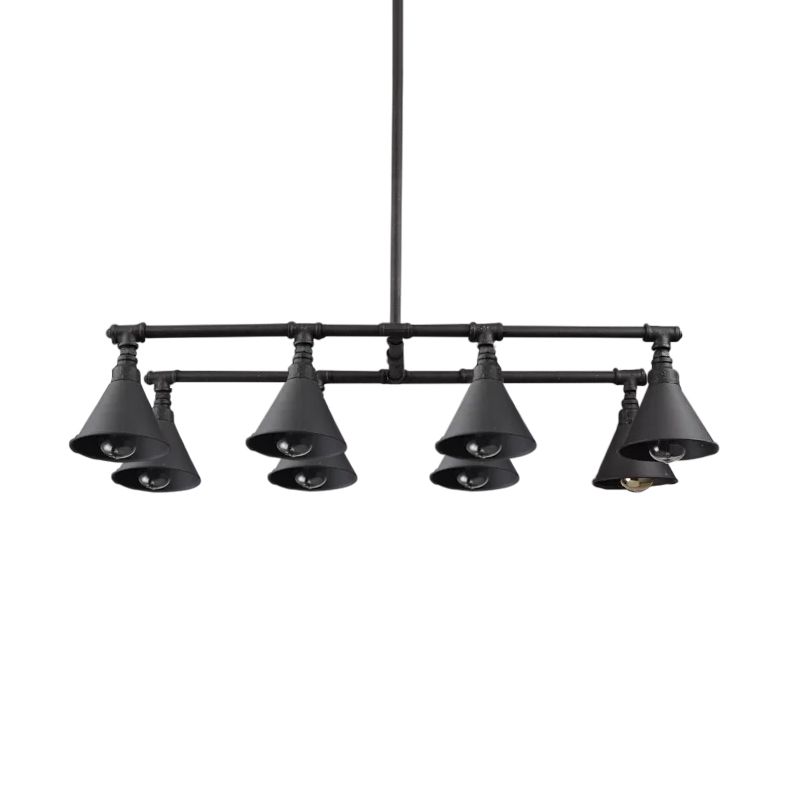 8 Bulbs Island Pendant Light Industrial Conical Iron Suspension Lighting in Black/Rust for Wine Bar
