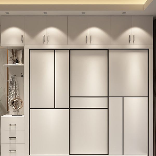 Contemporary White Wardrobe Armoire Engineered Wood Wardrobe with Sliding Door