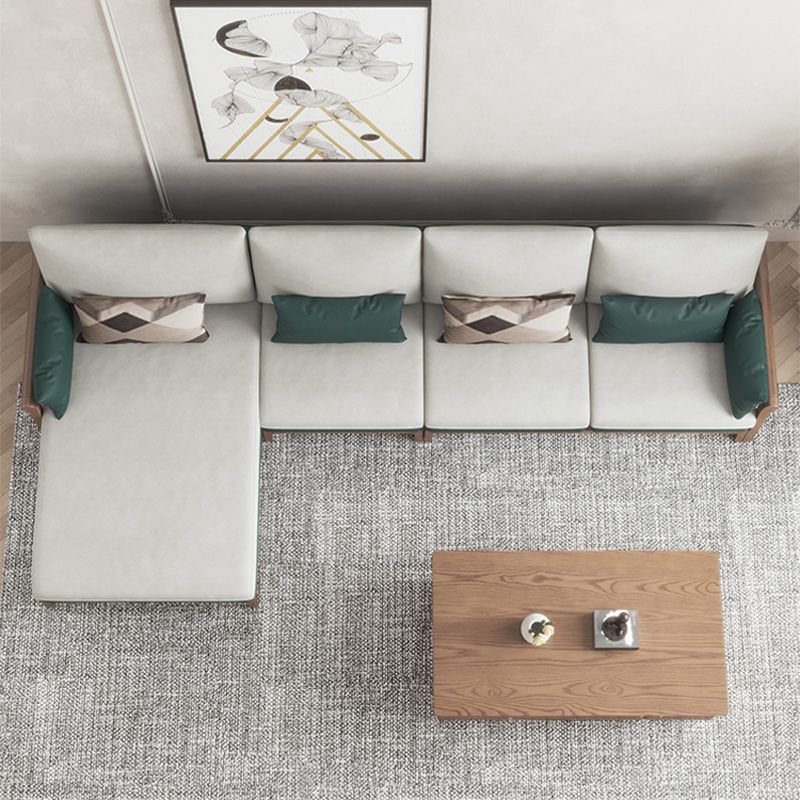 Contemporary Stationary Linen Square Arm Cushion Back Sofa & Chaise