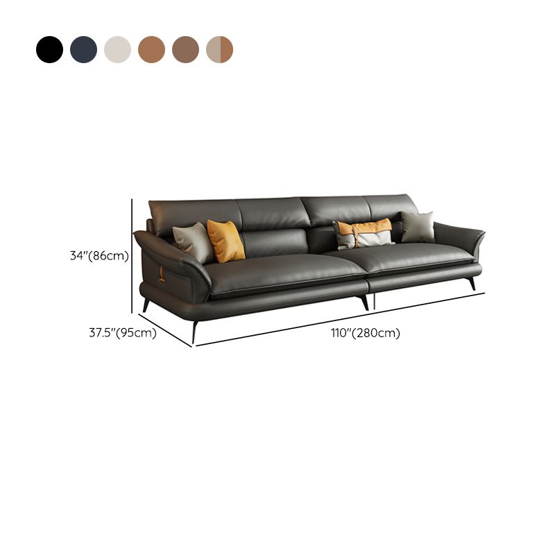 Modern Cushions Flared Arm Living Room Genuine Leather Seating