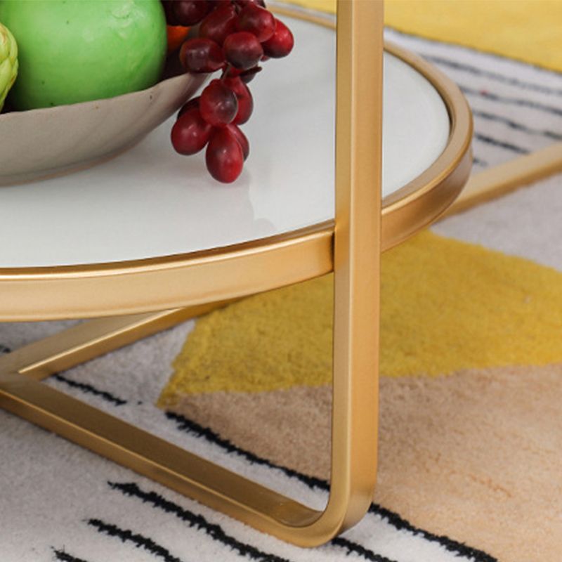 Contemporary Rectangle Glass Top Coffee Table with Shelf and Cross Legs