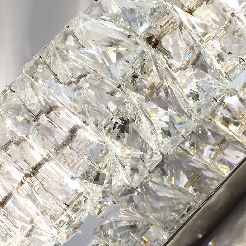 Silver Rectangular LED Wall Sconce in Modern Artistic Style Metal Wall Lamp with Crystal Shade