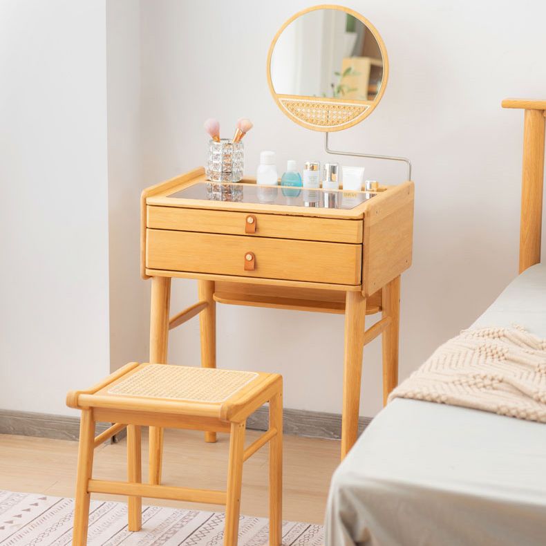 Contemporary Wood Vanity with 2 Storage Drawers Makeup Vanity Desk with Mirror