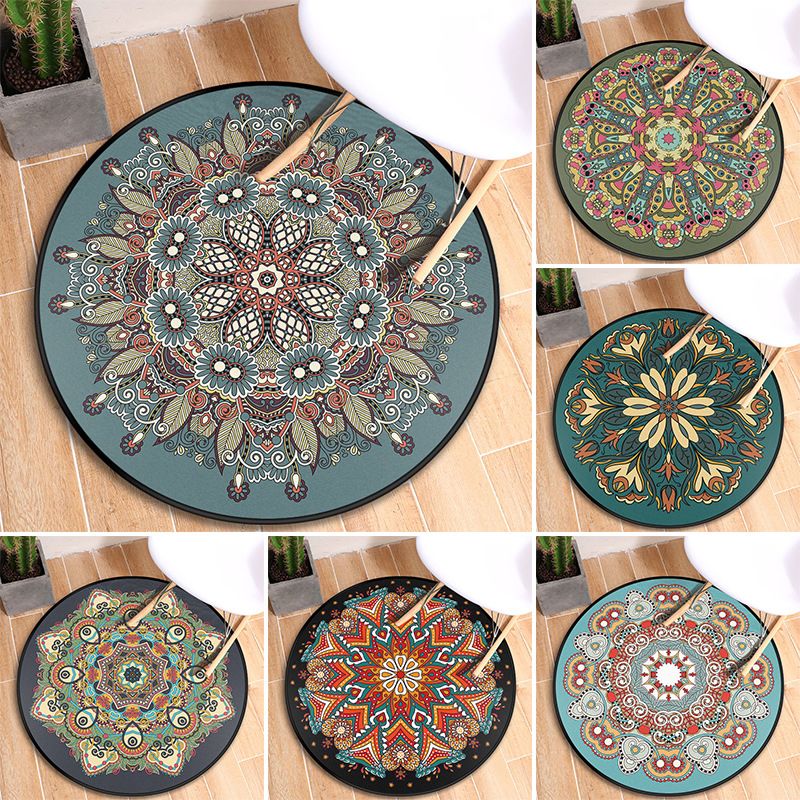 Tribal Mandala Indoor Rug Multi Color Moroccan Carpet Synthetics Anti-Slip Stain Resistant Pet Friendly Rug for Room