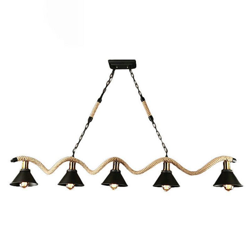 Colgante de sombra de color black metal de black metal de cuerda natural industrial para restaurante para restaurante