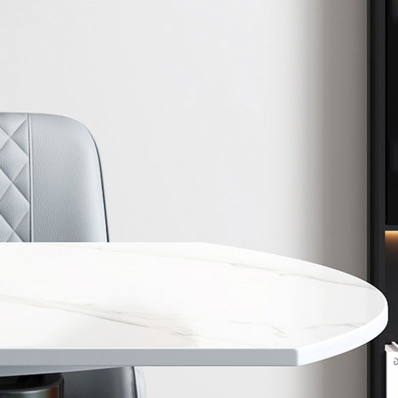 Modern Style Sintered Stone Dining Table Round Drop-Leaf Table with Pedestal