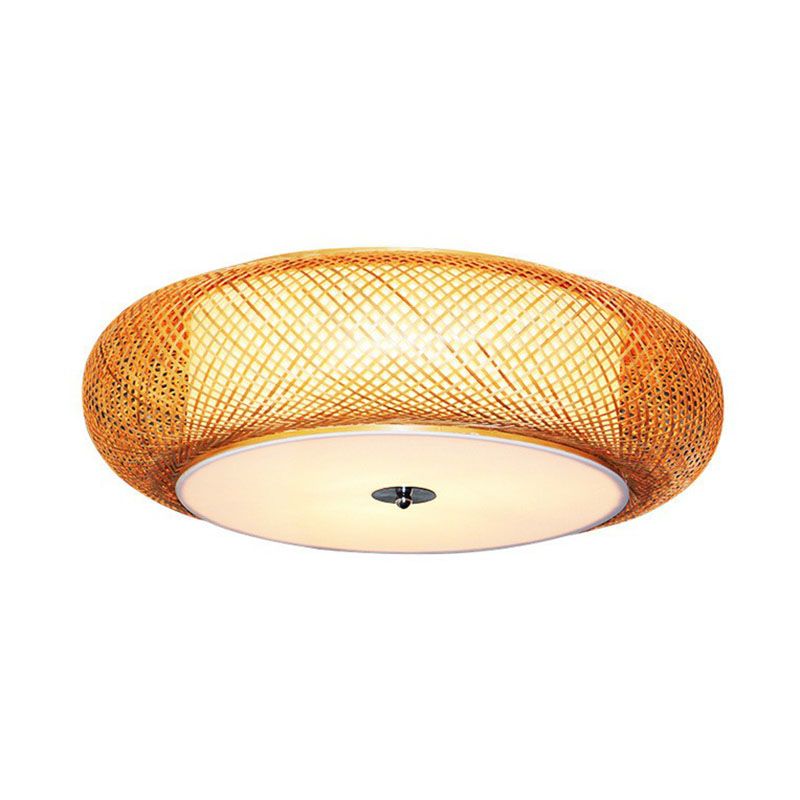Lámpara de techo empotrada para sala de estar individual de bambú con montaje empotrado de tambor curvo Asia en madera