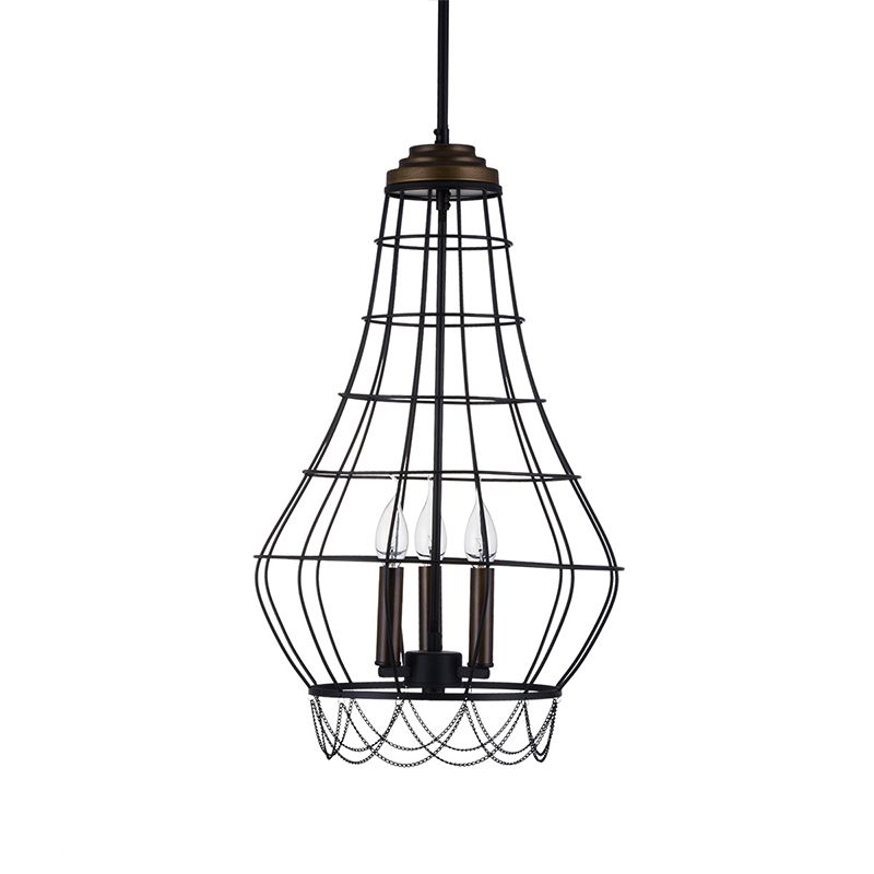 Araña colgante de vela de metal tradicional 3 luces de la sala de estar luz colgante con jaula