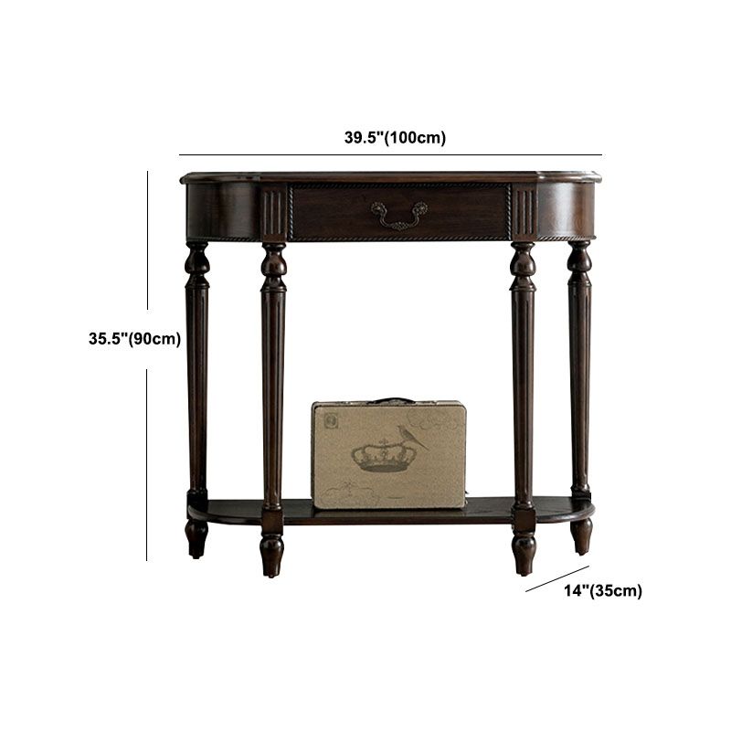 Mid-Century Modern Half Moon Console Sofa Table Rubber Wood Console Accent Table for Hall