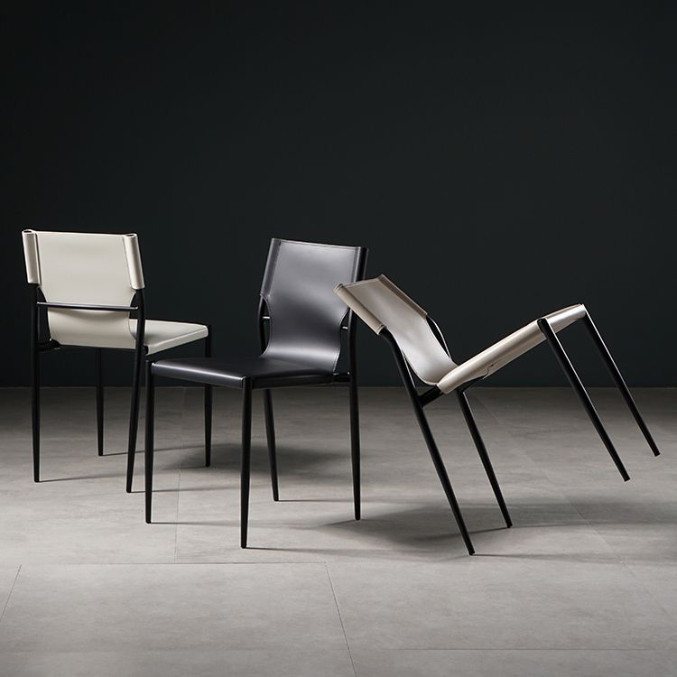 Silla de comedor de cuero de estilo industrial, silla de comedor sin brazos con respaldo sólido