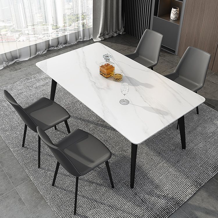 Mesa rectangular de piedra sinterizada industrial con base de acero al carbono negro de 4 patas para el hogar