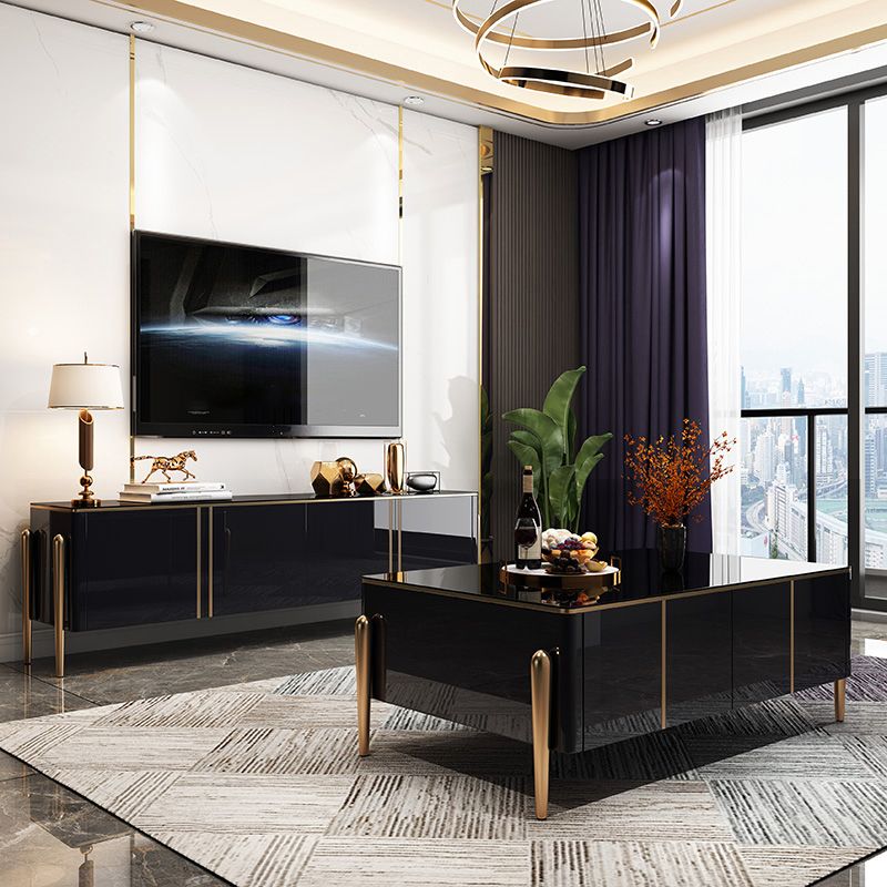 Glass Enclosed Storage TV Stand Luxury Rectangle TV Cabinet with Doors
