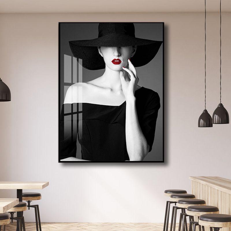 Glam Photo modèle toile art couleur foncée mode décoration murale pour chambre de filles, texturé
