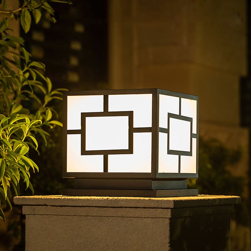 Contemporary LED Pillar Light Simple Black Solar Lighting Fixture for Garden