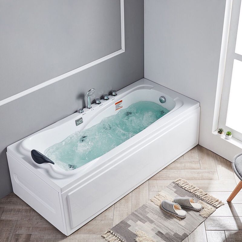 Modern Back to Wall Bathtub Rectangular White Acrylic Soaking Tub
