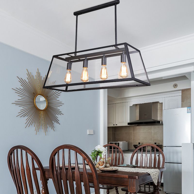 Vintage Industrial Trapezoid Island Chandelier Lights Clear Glass Pendant Lighting for Living Room