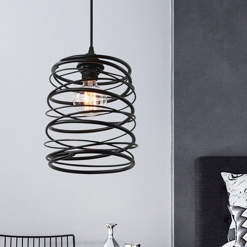 Stile industriale Swirl Shade Uccidmento a sospensione 1 lampada a soffitto in metallo con design a nastro in nero