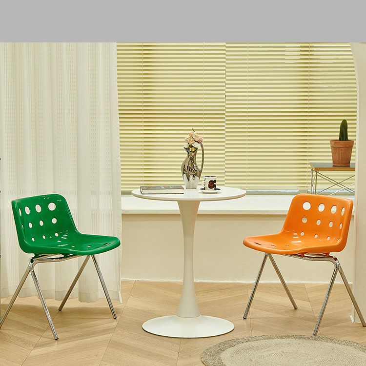 Contemporary Style Armless Chair Plastic Dining Chair with Metal Legs