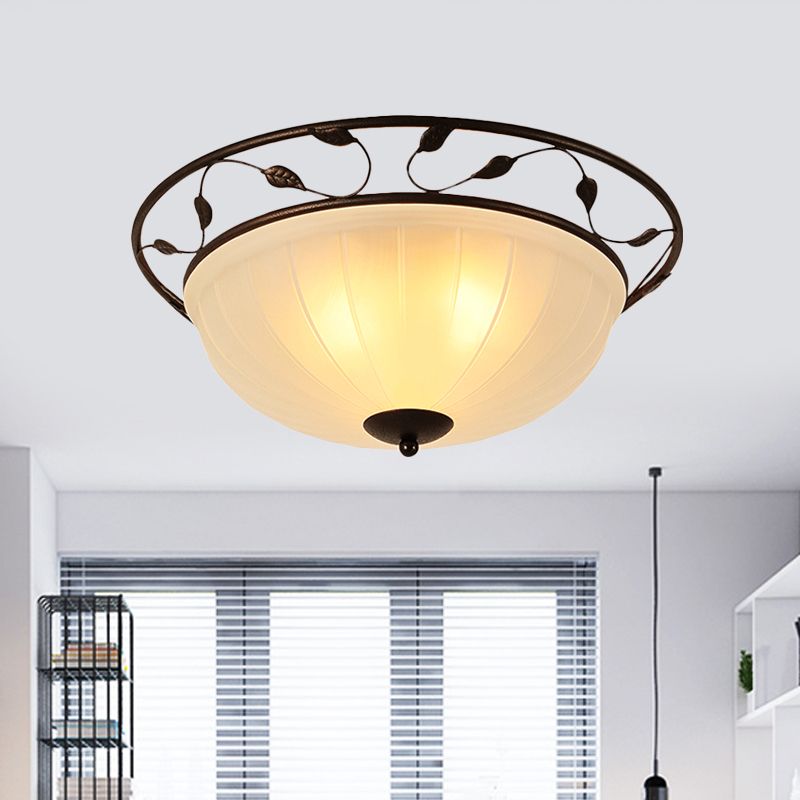 3 Lights Semi Flush Classic Living Room Metal Ceiling Lamp with Bowl White Glass Shade