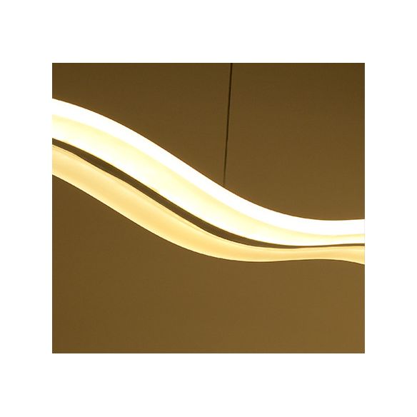 Minimalist Wave Island Pendant Light Acrylic Dinning Room LED Chandelier Lighting in White