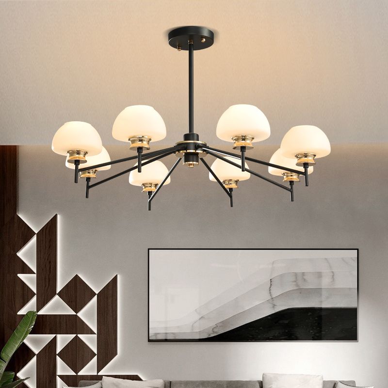 8 Heads Urn Chandelier Light Modern Opal Frosted Glass Ceiling Suspension Lamp in Black and Gold