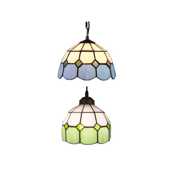 Single Head Dome Mini Pendant Tiffany Blue/Green Hand Rolled Art Glass Ceiling Light for Dining Room