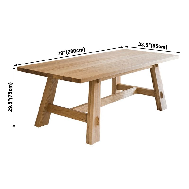 Tavolo da pranzo a rettangolo in legno massiccio in natura tavolo in legno contemporaneo con base di cavalletto