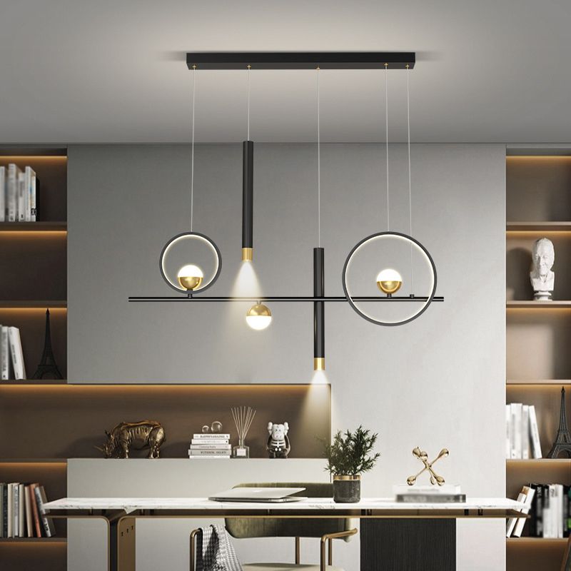 Luz de la isla negra y dorada de aluminio en simplicidad moderna LED lineal de LED acrílico con sombra de silicona