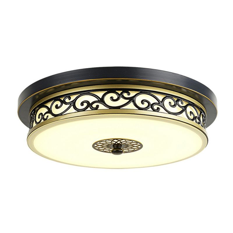 Frost Glass Drum Shaped LED Flush Ceiling Light Vintage Living Room Flush Mount Lighting Fixture