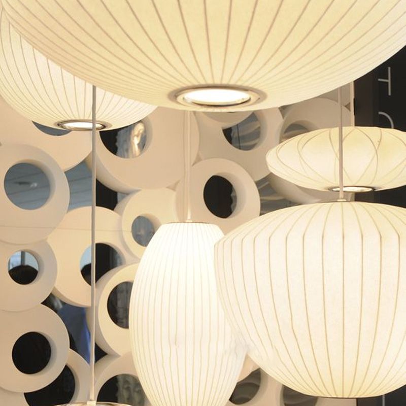 Modern Style White Hanging Lamps Fixtures Fabric 1-Light Ceiling Pendant Lighting