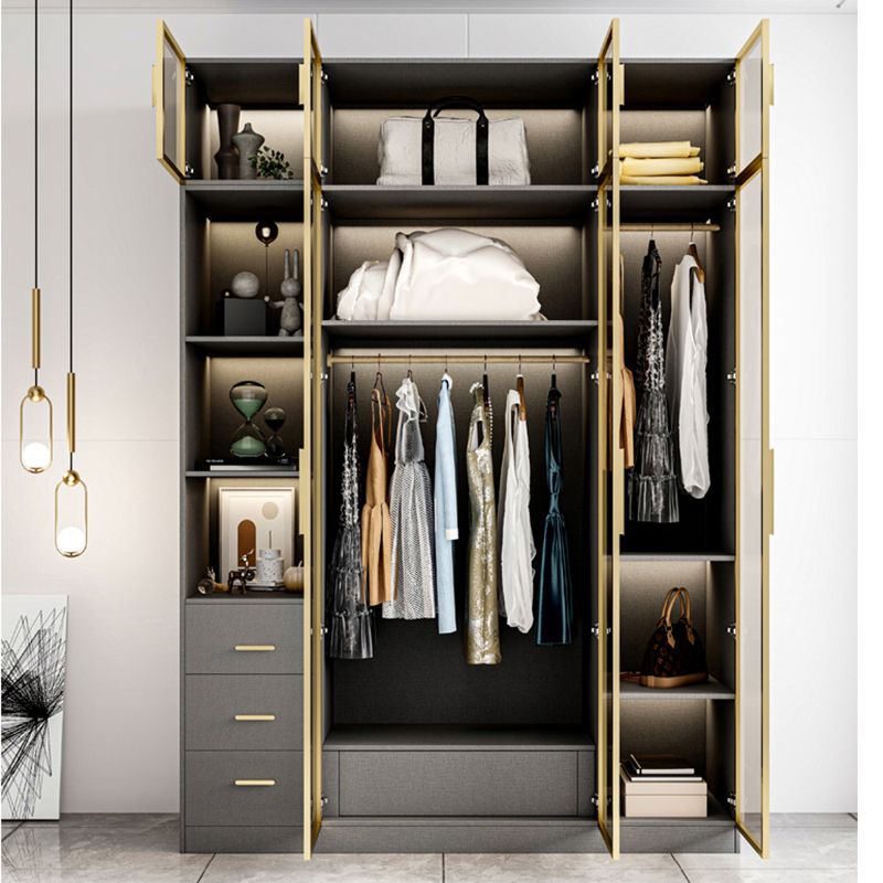 Glass and Wood Wardrobe Armoire Contemporary Wardrobe Closet
