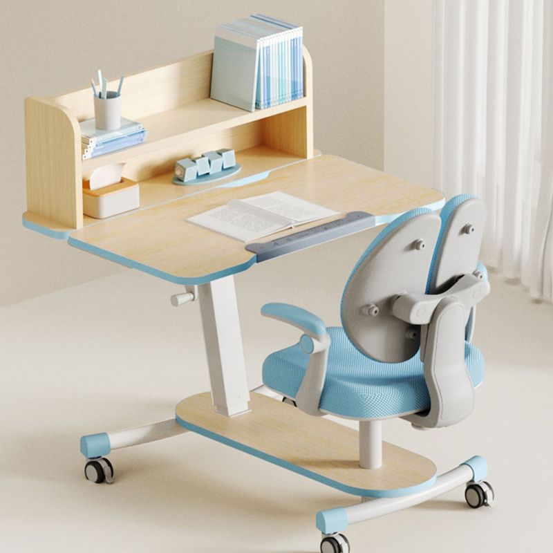 Solid Wood Study Desk Ergonomic Home Desk and Chair with Casters