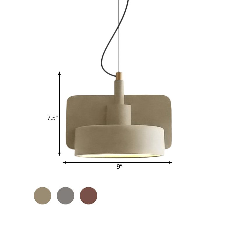 Cement Shallow Bowl Hanging Light Minimalist 1 Bulb Dining Table Suspended Lighting Fixture in Red/Grey/Yellow