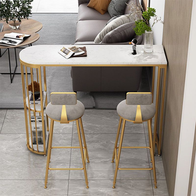 Faux Marble Indoor Glam Bar Dining Table Iron Double Pedestal Bistro Table with Shelve