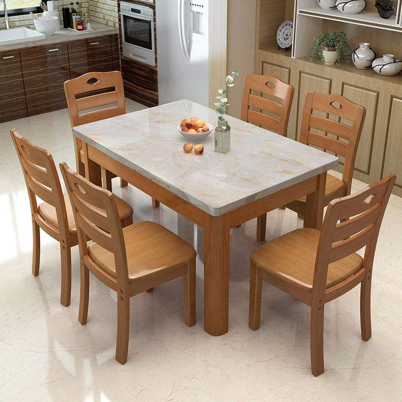 Modern Stone Rectangle Dining Table Rubber Wood Legs for Dining Room