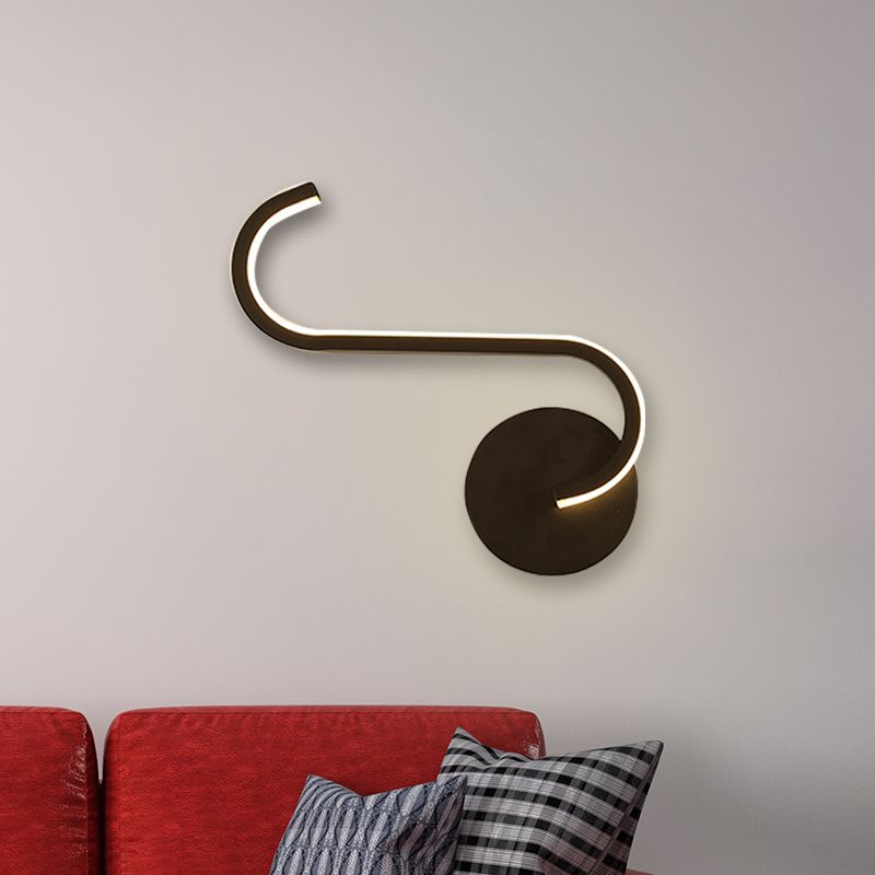 Hook-Like Metallic Wall Sconce Lighting Simple LED Black Wall Mount Lamp in Warm/White Light for Living Room