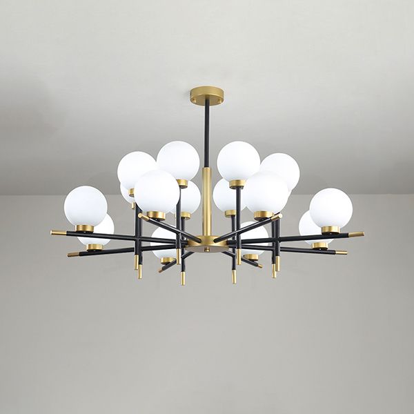 Zwart en gouden binnenhanglampje in moderne artistieke stijl Iron Globe kroonluchter met glazen schaduw