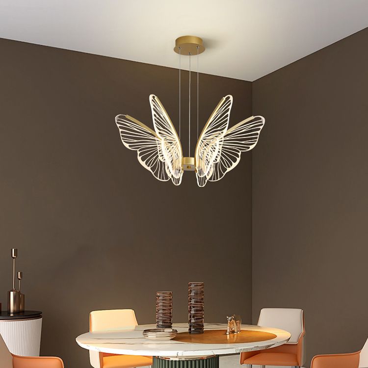 Metal Butterfly Shape Hanging Light Modern Style Multi Lights Cluster Pendant in Gold