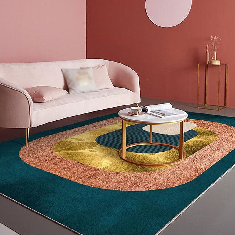 Dark Green Luxury Rug Polyester Graphic Rug Non-Slip Backing Rugf for Living Room