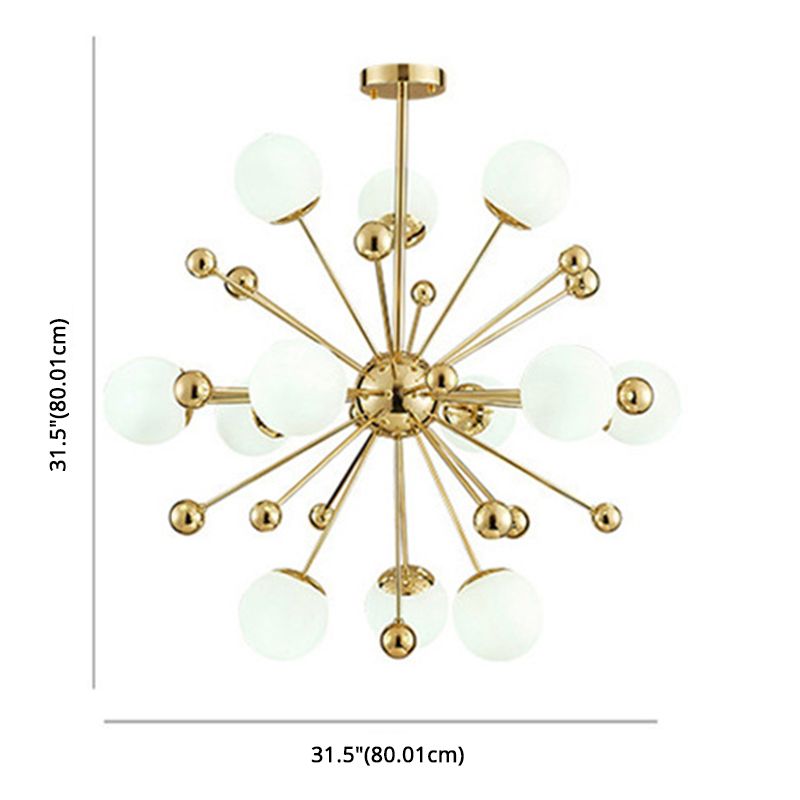 Golden Dandelion Chandelier Minimalist 12-Light Cream Glass Pendant Light for Living Room
