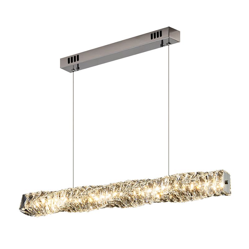 1 Light Rectangle Island Lighting Contemporary Crystal Island Lights for Kitchen