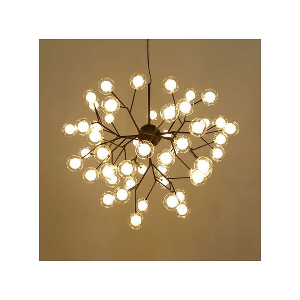 Branching Chandelier Light with Clear Glass Ball Shade Modern Style 9/27 Bulbs Black/White Ceiling Light Fixture