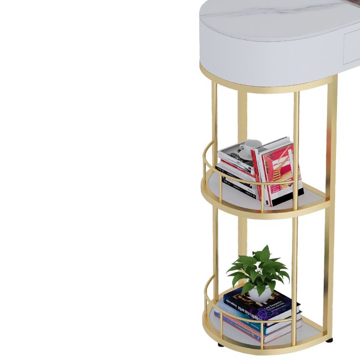 Stone Indoor Glam Bar Dining Table Gold Iron Double Pedestal Bistro Table with Drawer