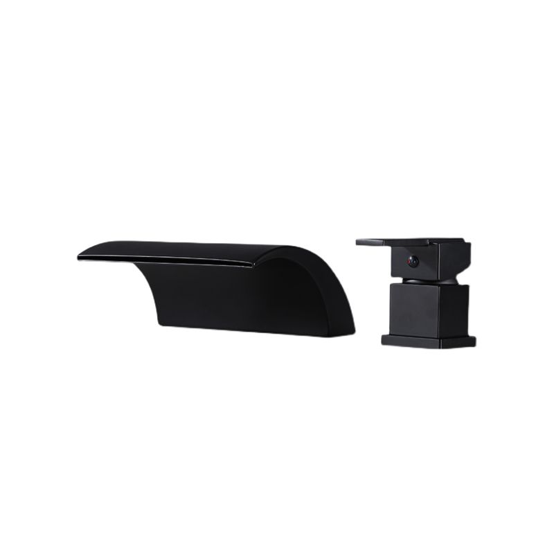 Modern Deck Mounted Metal Tub Filler Low Arc Faucet in Black/Gold