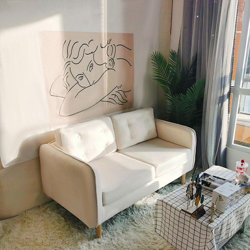 Contemporary Cotton Blend Tufted Slipcovered Sofa with Square Arm
