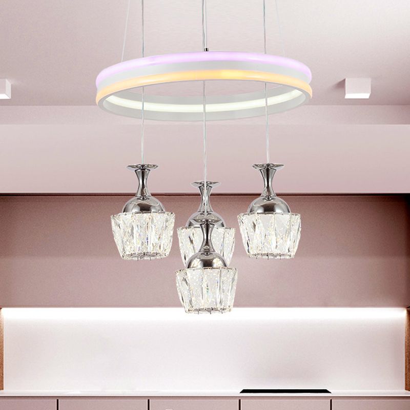 LED Cluster Pendant Simple Living Room Hoop Design Ceiling Lamp with Wine Glass Clear Faceted Crystal Shade