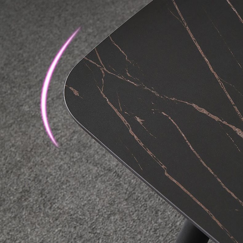 Modern Rectangle Dining Table Sintered Stone Dining Table with 4 Black Legs for Home Kitchen Dinner