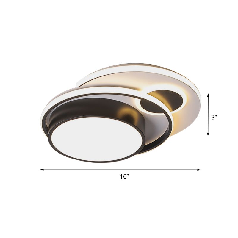 Metallische Trommel-Unterputzbeleuchtung, moderner LED-Deckeneinbau in Schwarz für Schlafzimmer, 16"/19,5" breit